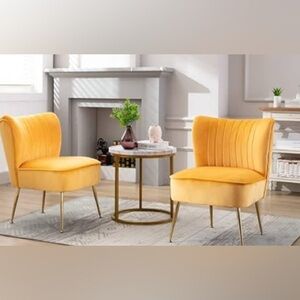 Yellow Velvet Accent Chairs - 2 Available